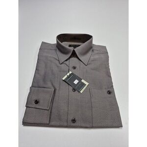 Cotton Reel Dress Shirt Mens S Silver Herringbone 100% Cotton Long Sleeve Woven